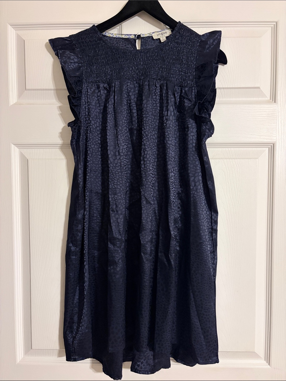 Umgee Midnight Blue Animal Print Smocked Shift Dress M